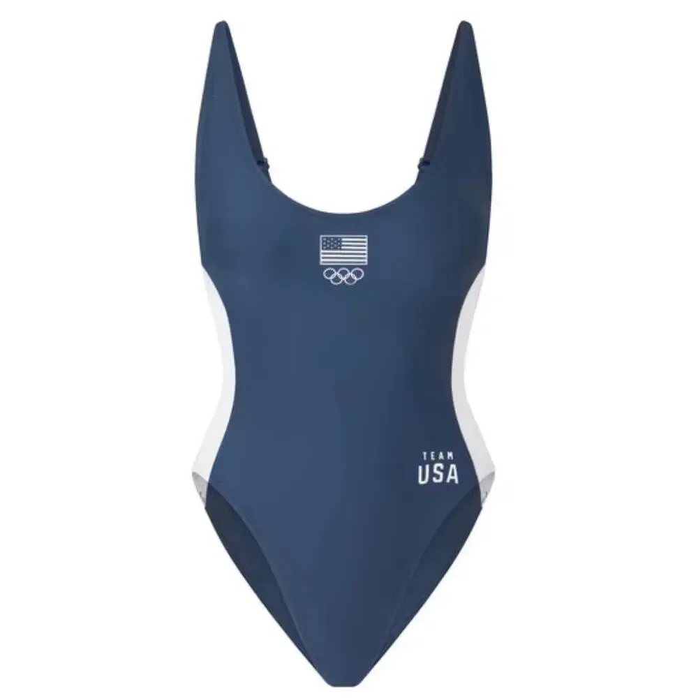 SKIMS Navy and White Team USA One-Piece Swimsuit